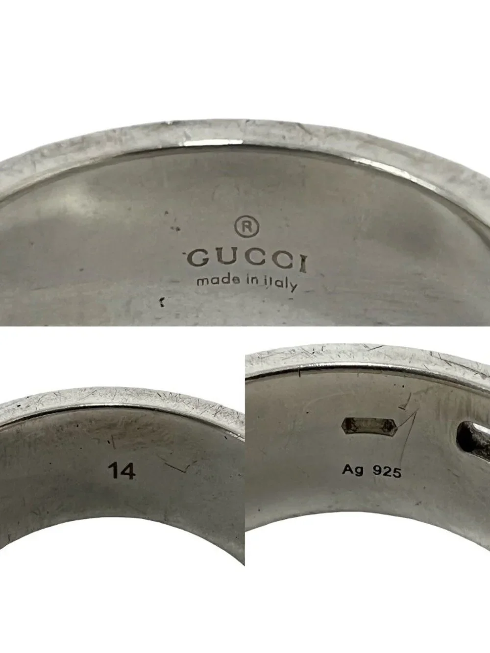 Gucci Logo Motif 925 Sterling Silver Ring